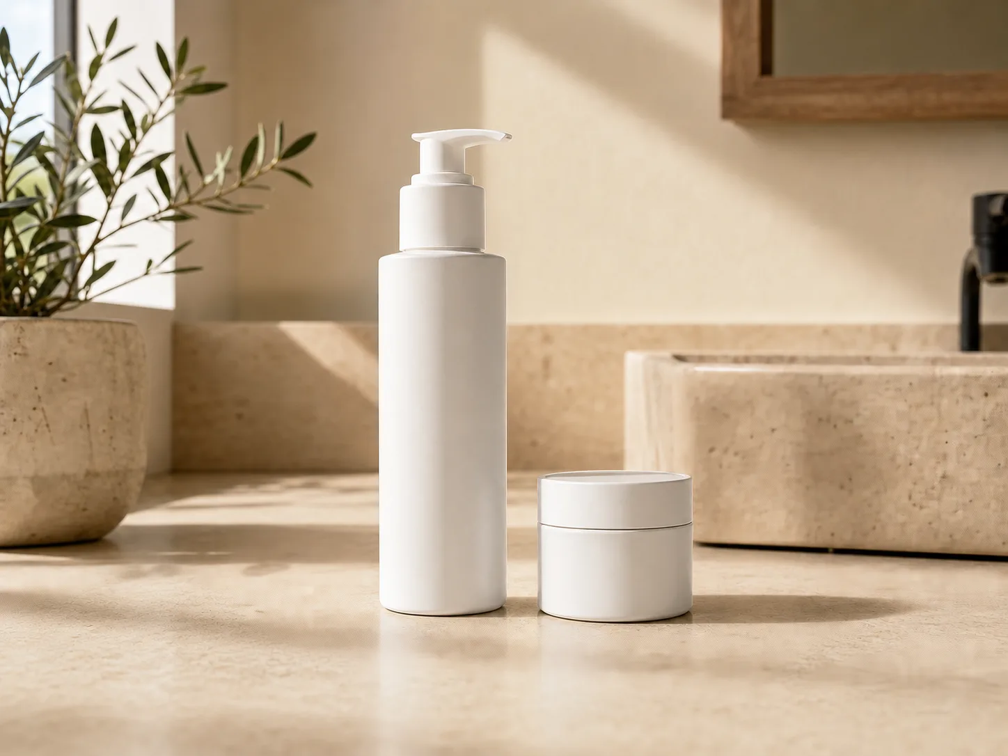 Clean skincare product photo after distracting objects were removed
