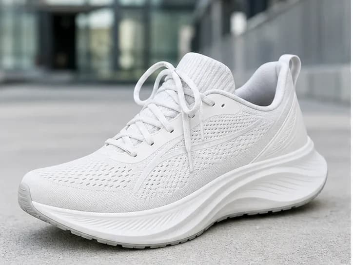 Before: White running shoe before and after AI background removal