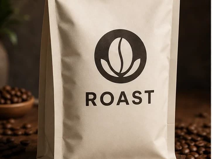 Before: Coffee pouch before and after fictional text and logo removal