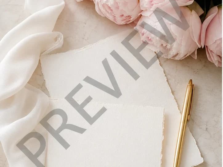 Before: Floral flat lay before and after a fictional preview watermark was removed