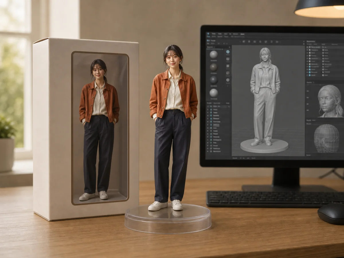 Photo transformed into a collectible figurine scene with AI